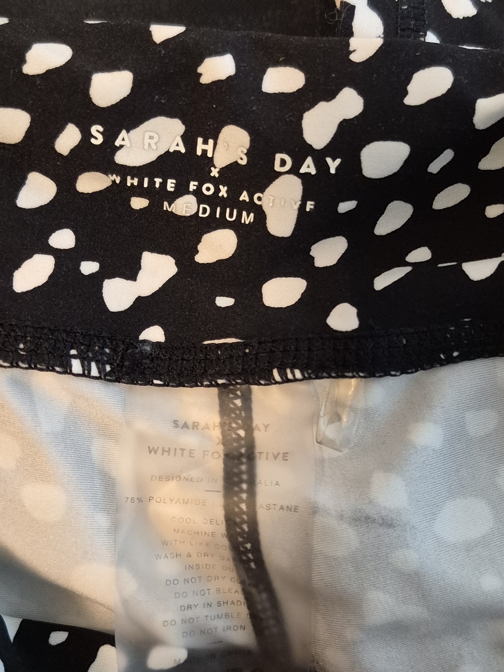 Black & White Spot Print Leggings with Pink and Cream Stripes - Picture 7 of 7